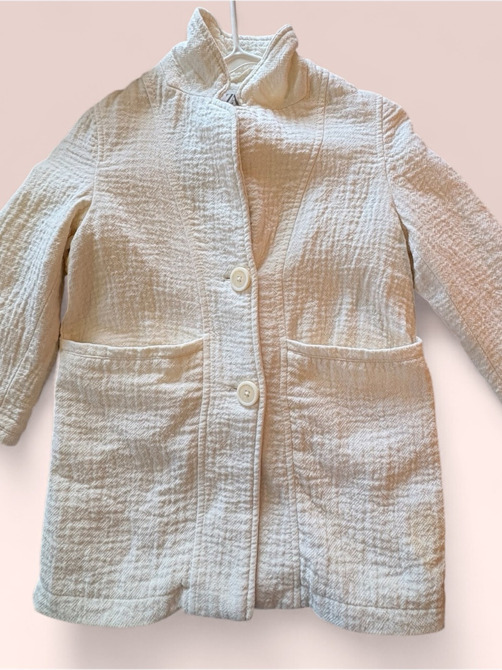 ZARA kids size 7 Off-White Textured Cotton Blend Blazer Jacket.